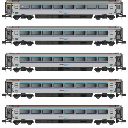 Dapol 2P-009-500 N Gauge 5 Car BR Mk3 Loco Hauled Coach Pack Chiltern Trains