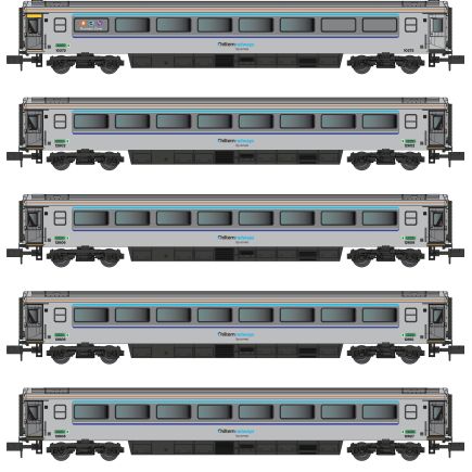 Dapol 2P-009-500 N Gauge 5 Car BR Mk3 Loco Hauled Coach Pack Chiltern Trains