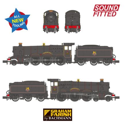 Graham Farish 372-451SF N Gauge GW Modified Hall 4-6-0 7904 'Fountains Hall' BR Black Early Crest DCC Sound Fitted