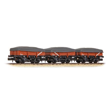 Graham Farish 377-492 N Gauge Pack Of 3 5 Plank China Clay Wagons BR Bauxite Early with Flat Canopy