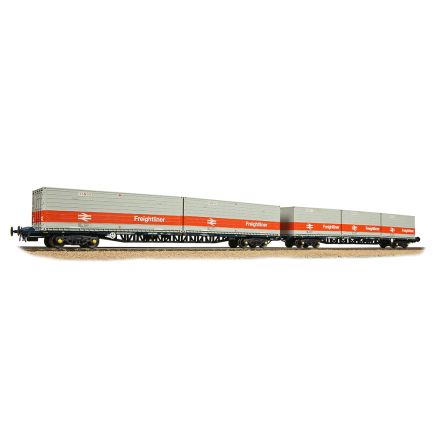 Bachmann 38-625A OO Gauge Double Pack BR FGA Frieghtliner Flats Outer Wagons BR Blue With 5 x Type L/N Freightliner Containers