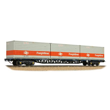 Bachmann 38-626B OO Gauge BR FFA Freightliner Flat Inner Wagon BR Blue With 3 x Type L Freightliner Containers