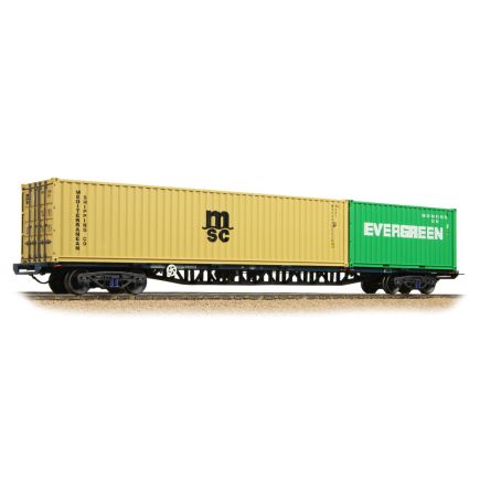 Bachmann 38-628B OO Gauge BR FFA Freightliner Flat Inner Wagon BR Blue TOPS With 20ft And 40ft ISO Containers