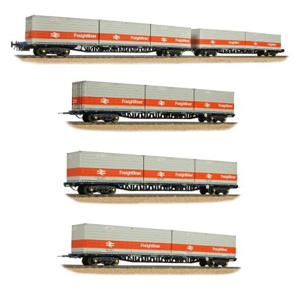 Bachmann 38-629 OO Gauge BR FFA/FGA Freightliner Flats 5 Wagon Bundle - BR Blue with Freightliner Containers