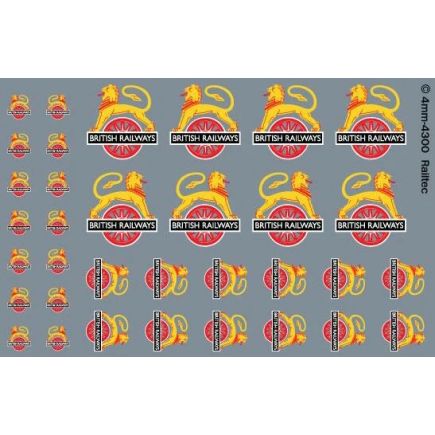 Railtec 4MM-4300 OO Gauge BR Early Crest Lion & Wheel Totem Waterslide Decals