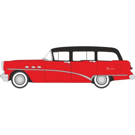 Oxford Diecast 87BCE54004 HO Gauge 1954 Buick Century Estate Wagon Matador Red/Carlsbad Black