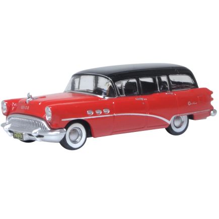 Oxford Diecast 87BCE54004 HO Gauge 1954 Buick Century Estate Wagon Matador Red/Carlsbad Black