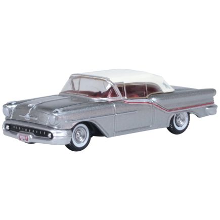 Oxford Diecast 87OC57003 HO Scale 1957 Oldsmobile 88 Convertible (Closed) Juneau Gray/Accent Red/White