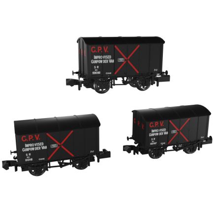 Rapido 961005 N Gauge Triple Pack GW Iron Minks SR At War SR Gunpowder Vans