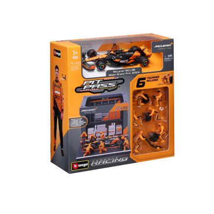 Bburago 18-38451N Mclaren MCL38 2024 Formula 1 Pit Pass Diorama Lando Norris