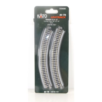 Kato K20-170 N Gauge Unitrack (R216-45) Curved Track 45 Degree Pack Of 4