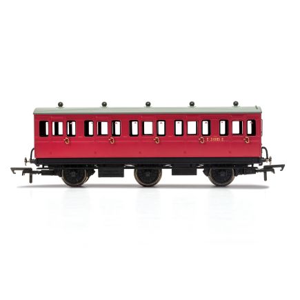 Hornby R40078A OO Gauge 6 Wheeled 3rd Class Coach BR Crimson E31085