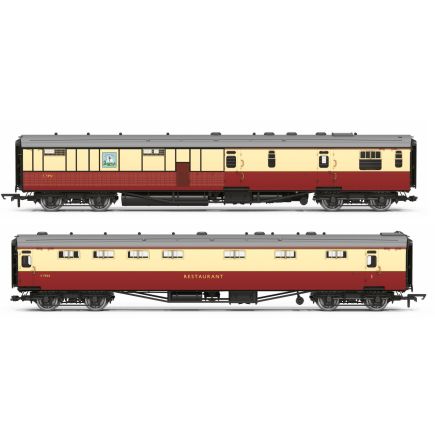Hornby R40470 OO Gauge BR Tavern Car 'White Horse' & Composite Restaurant Coaches Twin Pack BR Crimson And Cream