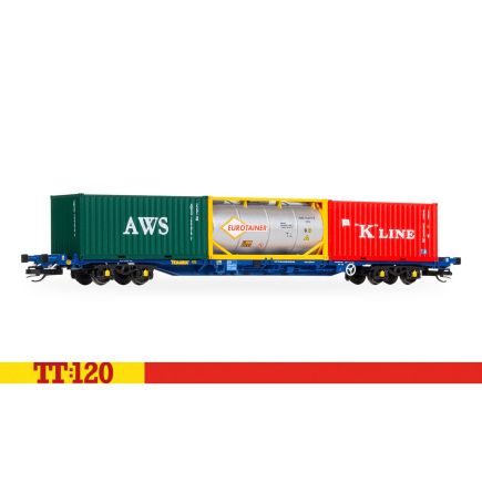 Hornby TT6030 TT Gauge KFA Container Wagon Touax with 3 x 20 Containers