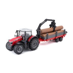 Bburago 18-31659 Massey Ferguson 8700 Tractor With Log Trailer Including Log Load