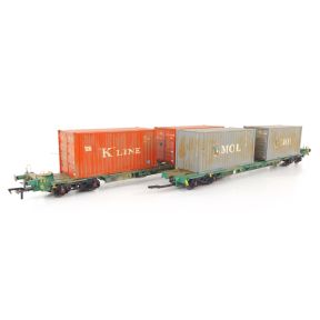 Bachmann 37-320A OO Gauge Intermodal Bogie Wagons With Two Pairs Of 20ft Containers K Line And Mol