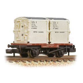Graham Farish 377-340B Conflat Wagon BR Bauxite Early With 2 BR White Containers