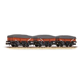 Graham Farish 377-492 N Gauge Pack Of 3 5 Plank China Clay Wagons BR Bauxite Early with Flat Canopy