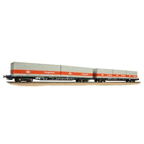 Bachmann 38-625A OO Gauge Double Pack BR FGA Frieghtliner Flats Outer Wagons BR Blue With 5 x Type L/N Freightliner Containers