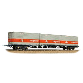 Bachmann 38-626A OO Gauge BR FFA Freightliner Flat Inner Wagon BR Blue With 3 x Type L Freightliner Containers