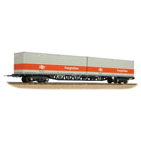 Bachmann 38-626C OO Gauge BR FFA Freightliner Flat Inner Wagon BR Blue With 2 x Type N Freightliner Containers