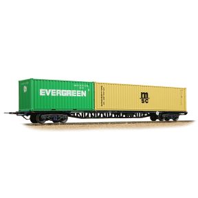 Bachmann 38-628B OO Gauge BR FFA Freightliner Flat Inner Wagon BR Blue TOPS With 20ft And 40ft ISO Containers