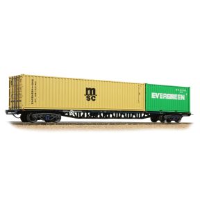 Bachmann 38-628B OO Gauge BR FFA Freightliner Flat Inner Wagon BR Blue TOPS With 20ft And 40ft ISO Containers