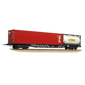 Bachmann 38-628C OO Gauge BR FFA Freightliner Flat Inner Wagon BR Blue TOPS With 40ft And Tank ISO Containers