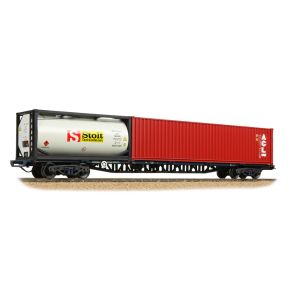Bachmann 38-628C OO Gauge BR FFA Freightliner Flat Inner Wagon BR Blue TOPS With 40ft And Tank ISO Containers