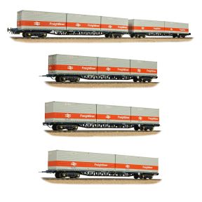 Bachmann 38-629 OO Gauge BR FFA/FGA Freightliner Flats 5 Wagon Bundle - BR Blue with Freightliner Containers