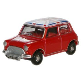 Oxford Diecast 76MN001 OO Gauge Austin Mini Tartan Red With Union Jack