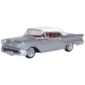 Oxford Diecast 87OC57003 HO Scale 1957 Oldsmobile 88 Convertible (Closed) Juneau Gray/Accent Red/White