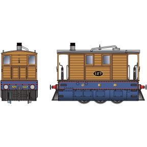 Rapido 916004 O Gauge LNER J70 0-6-0 Tram 127 GER Blue And Brown With Side Skirts And Cowcatchers