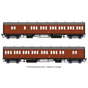 Rapido 946008 OO Gauge GW Diagram E140 B Set Coaches Nos. 6453 & 6454 Kingsbridge Branch No.2 GW Wartime Brown