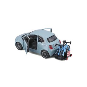 Bburago 18-23012 Fiat 500E Eurotrek Light Blue With Bike Rack