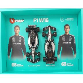 Bburago 18-38115R Twin Car Set No.63 George Russell Mercedes-AMG F1 W16 E 2025 Season Diecast Models