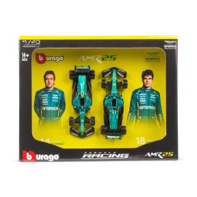 Bburago B18-8222 Twin Car Set Aston Martin AMR25 No.18 Lance Stroll And No.14 Fernado Alonso 2025 Season Diecast Models
