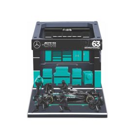 Bburago 18-38458R Pit Pass Diorama Mercedes AMG W16 George Russell 2025 Season Diecast Model