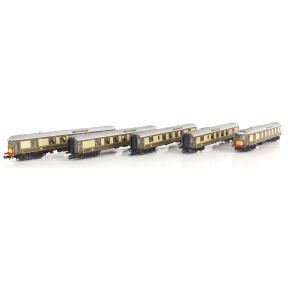 Arnold HNBB-SH N Gauge Brighton Belle Umber & Cream Small Yellow Panels 5 Car Train Pack
