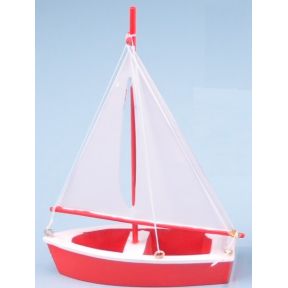 SDL 11200A Sailboat 10cm Long Wooden Model Version A Red Hull And Mast