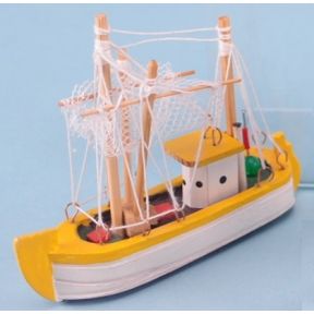 SDL 14210Y Fishing Boat 8cm Long Wooden Model Yellow Deck Area